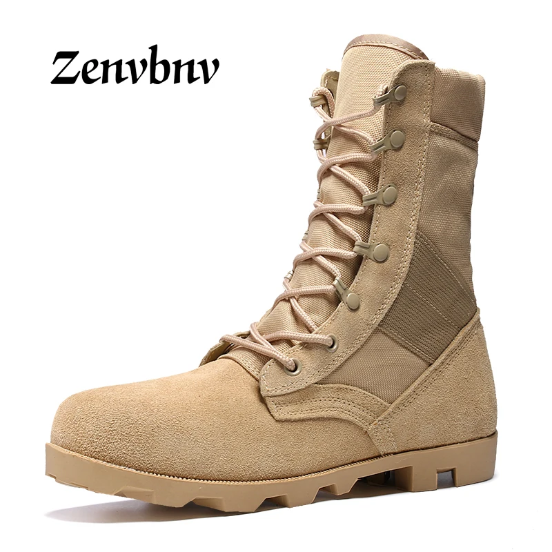 

ZENVBNV Winter Genuine Leather Men Boots Ankle Cow Suede Desert Boots Tactical Shoes Army Military Boots Men Black High Top