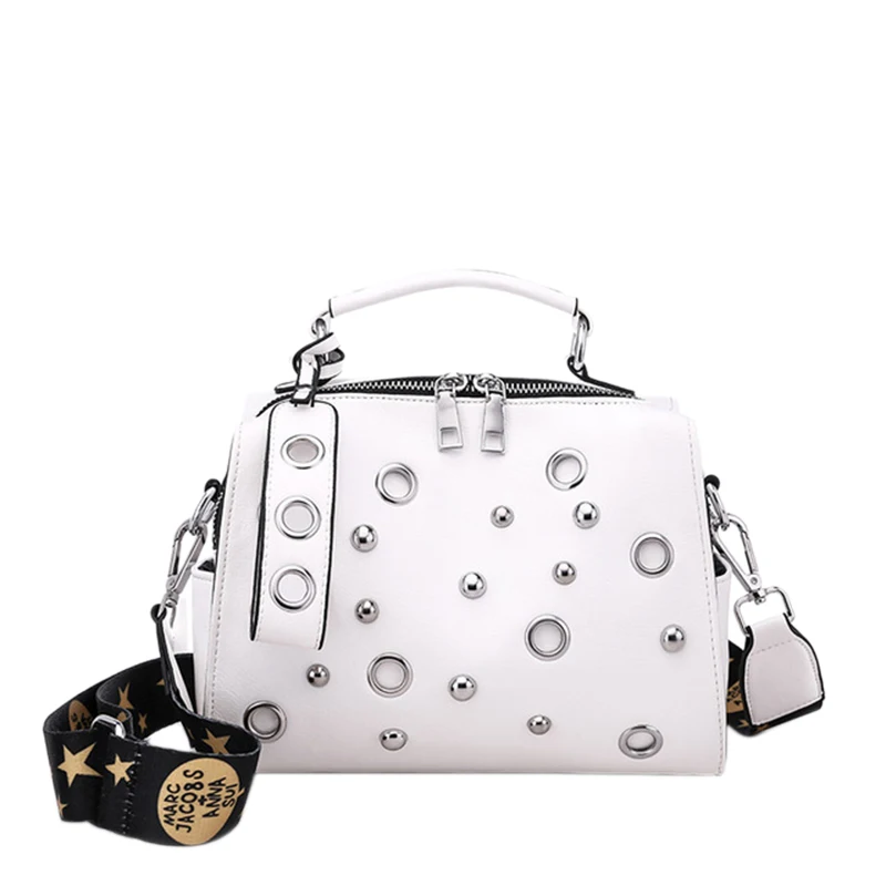 

Women'S Bag Soft Leather Shoulder Bag Retro Messenger Bag Wide Shoulder Strap Boston Handbag Luxury Rivet Bag New Tote