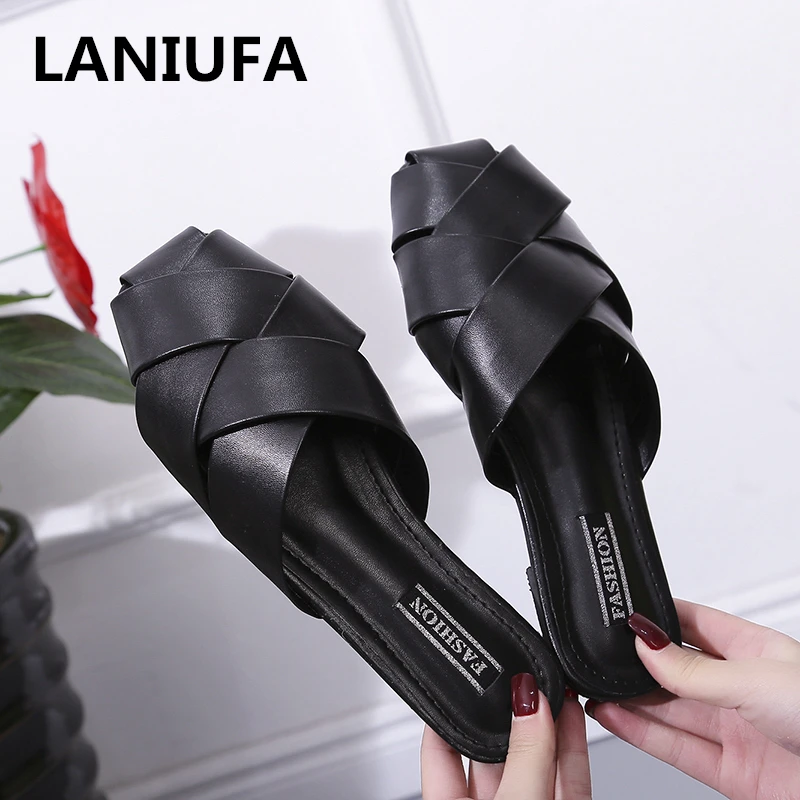 

NEW Summer flats Slippers women casual Outside Slip On slippers shoes women PU Leather flats flop flips sandals Women mujer #736