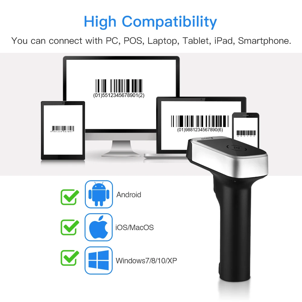 

Eyoyo 1D 2.4G CCD wireless barcode scanner For POS iPad iOS Android Tablets Or Computers PC Barcode Scanner Usb