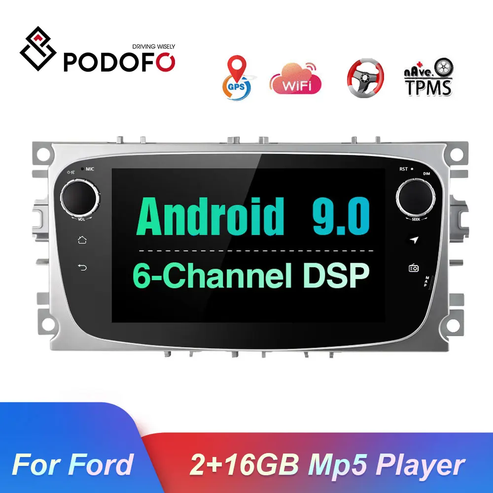Podofo автомобильный мультимедийный DVD плеер Android 9 0 2 Din GPS Авторадио для Ford Focus Mondeo Kuga
