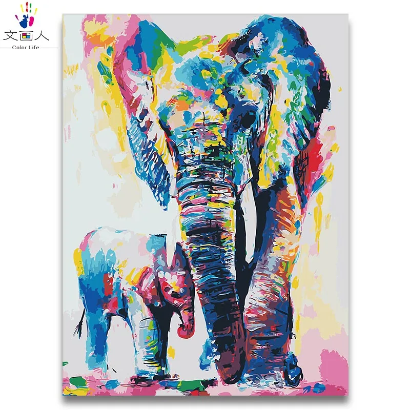 

Animal world two Elephants diy paintings colorings by numbers animals on canvas draw paints colors by number for hoom decor