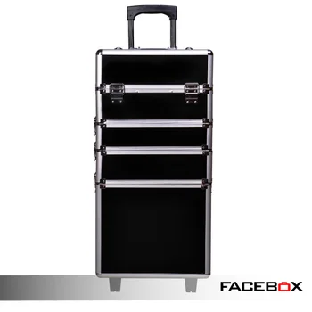 

Facebox Brand Beautify 4-in-1 Black and Pink Aluminium Makeup Trolley Cometics Beauty Trolley Case New 2/4 Universal Wheels