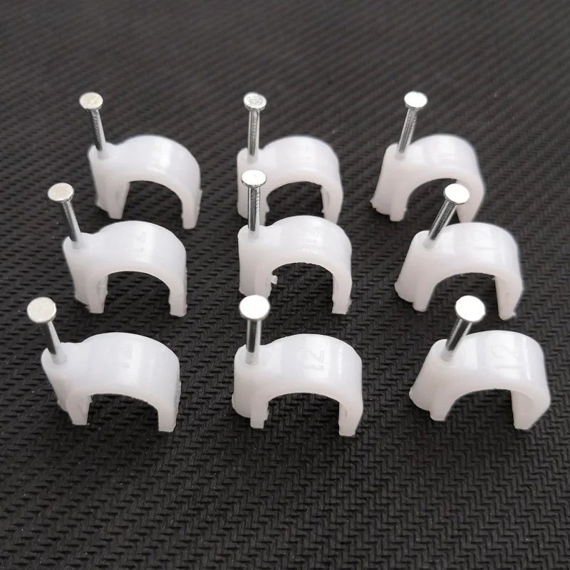 

10mm 1000pcs Cable Clips Wire Clips Wire Nails Cable Clamps U Clamp with Nail 1000pcs/bag Circle Path Clips for 1/8 Inch