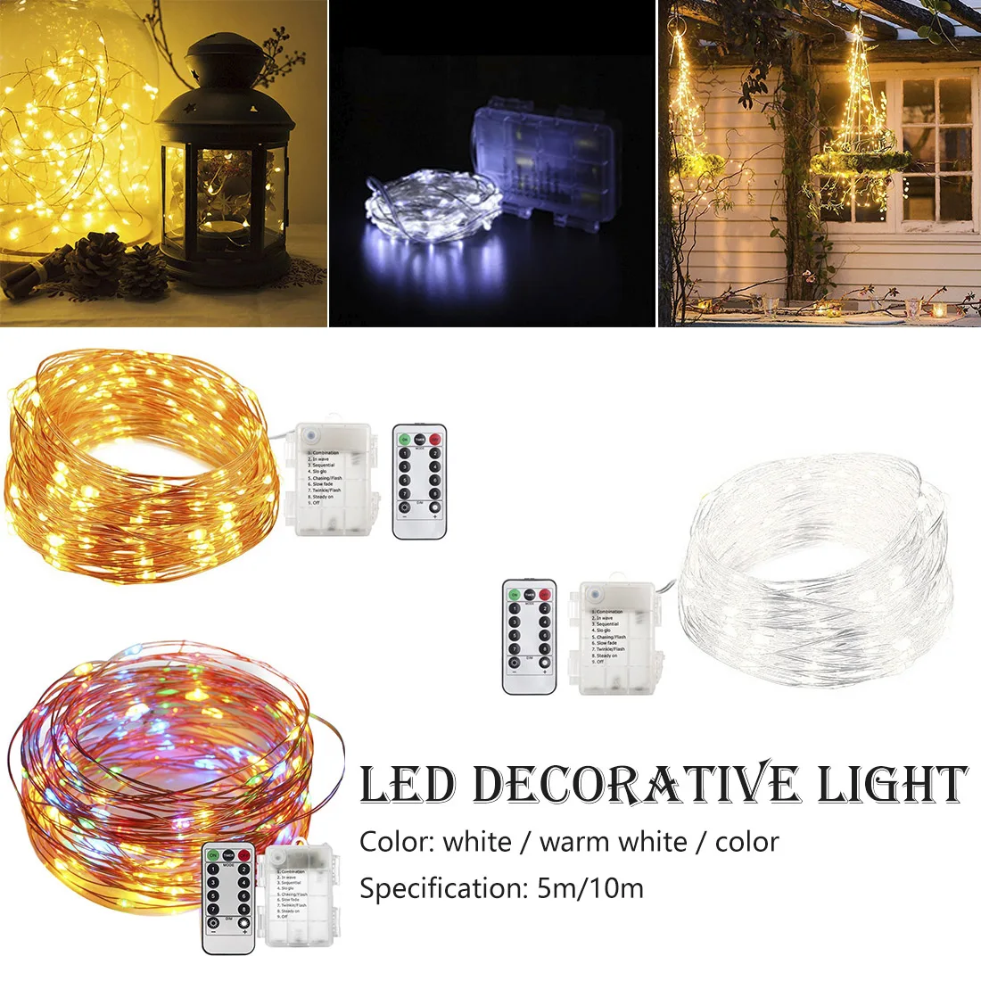Remote Control 10m 5m LED String Fairy Lights Outdoor Copper Wire LED