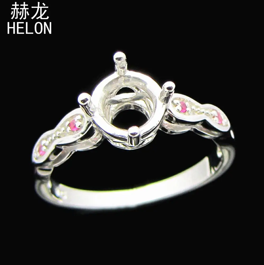 925 Sterling Silver 6.5mm to 7mm Round Cut Semi Mount Ring Pave Genuine Pink Sapphire Wedding Ring Fine Jewelry Women