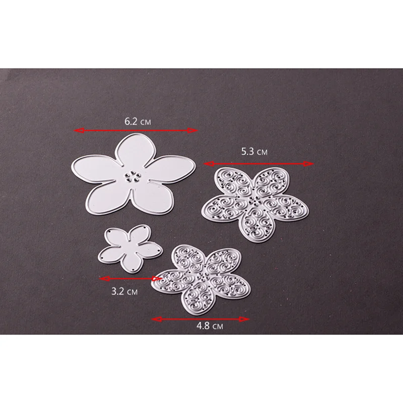 JX-LCLYL 4Pcs Metal Flower Shape Cutting Dies Stencils DIY Scrapbook Art Photo Album Gray