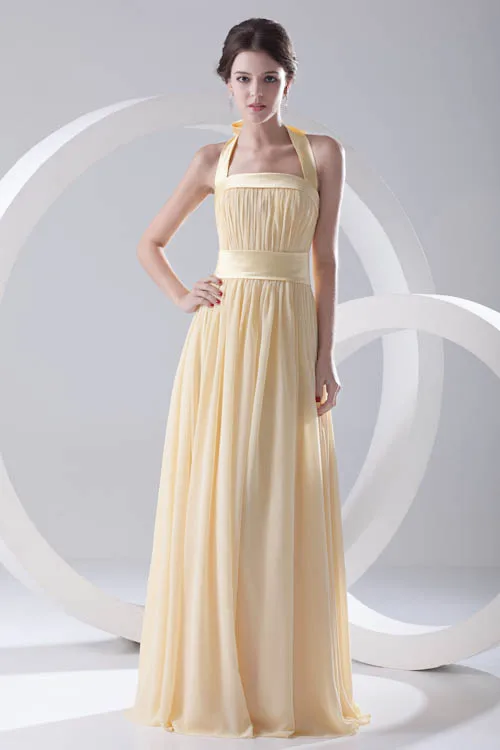 Halter Neck Ribbon Bow Tie Bridesmaid Dresses Long