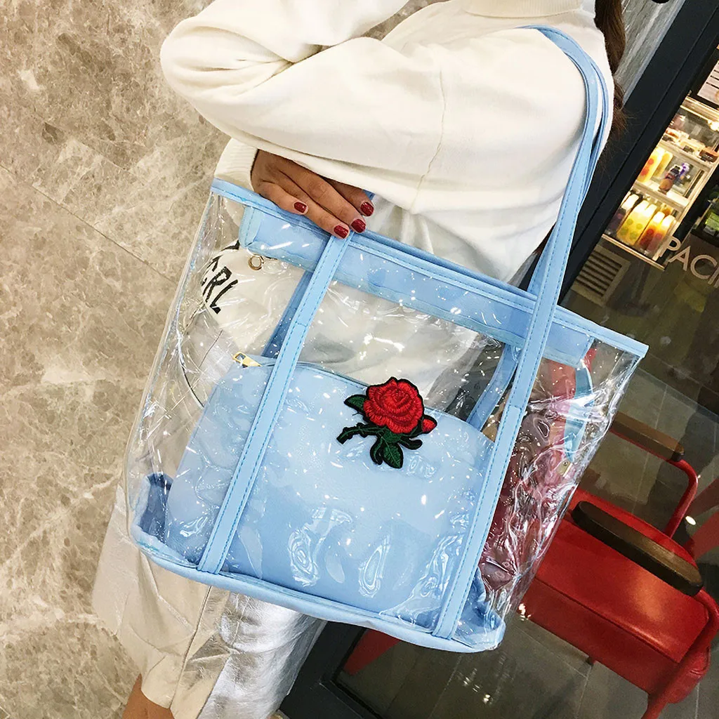 Летняя большая прозрачная сумка на плечо из ПВХ, женская прозрачная сумка, пластиковая сумка, водонепроницаемая Женская пляжная сумка, 7