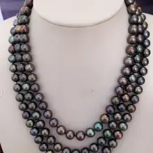 3 ряд Потрясающие 7-8 мм многоцветный пресной воды Жемчужное ожерелье 1" 19" 20"