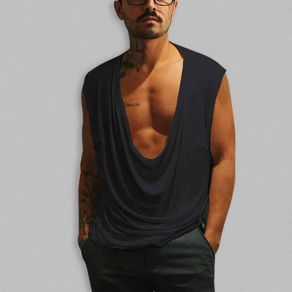 

Sexy Men Vest Shirt Summer Casual Sleeveless Low Neck Sport tanktop bodybuilding singlet stringer muscle shirt camiseta tirantes