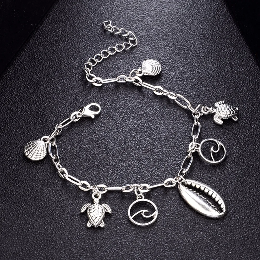 Bohemian Shell Wave Turtle Pendant Anklets For Women Sliver Sea Shell Anklet Bracelets Ocean Foot Chain Jewelry Shellhard