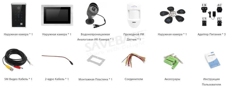 HOMSECUR 7 "Проводной Видеодомофон Безопасности  + Черная Камера для Квартиры BC081 + BM714-S