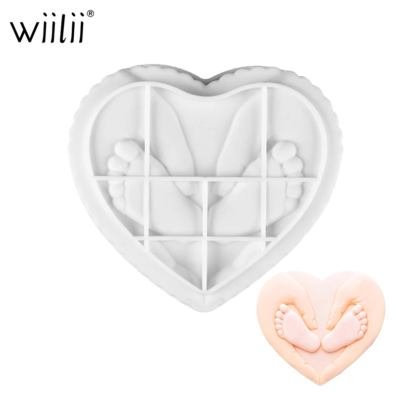 

Heart-shaped Footprint Silicone Cake Mold For Mother's Day Mousse Birthday Cake Mould Wedding Dessert Decora DIY Baking Bakeware