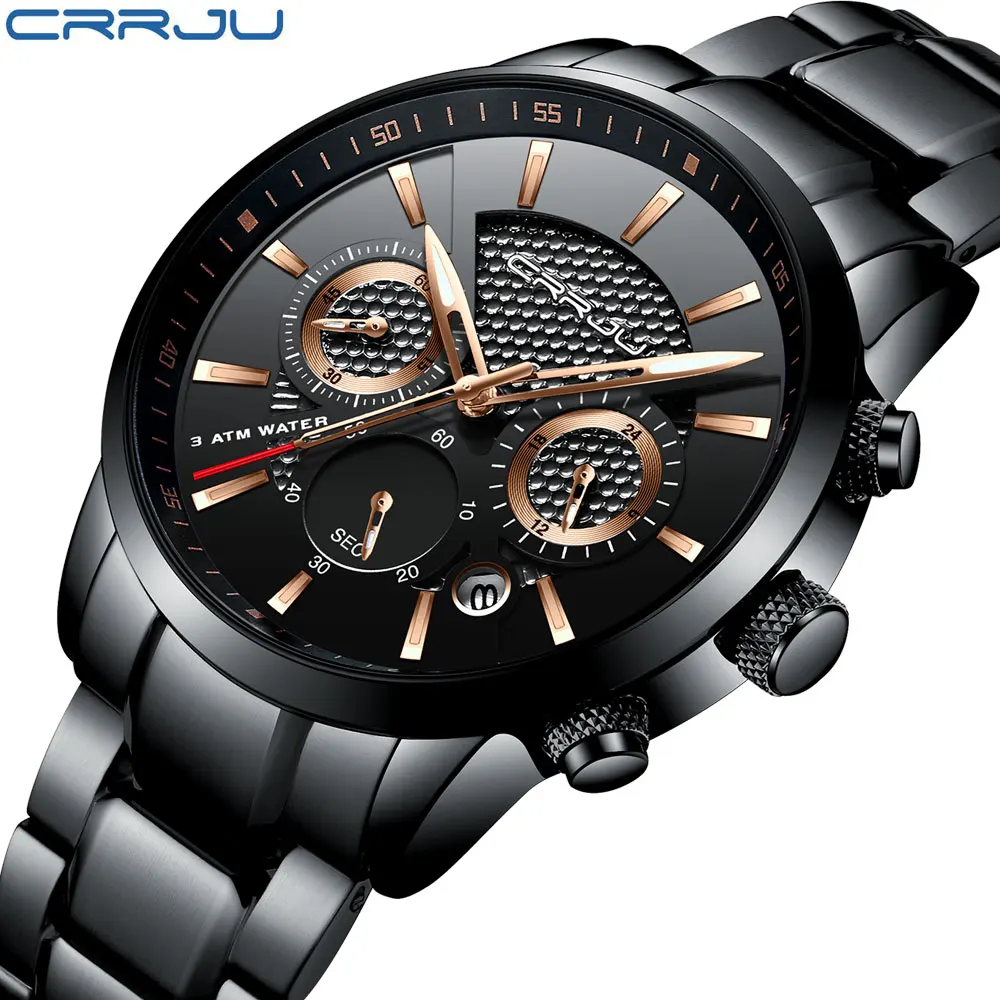 

CRRJU Luxury Brand Watches Men Six pin Full Stainless steel Military Sport Quartz Watch Man Fashion Casual Business Wristwatches