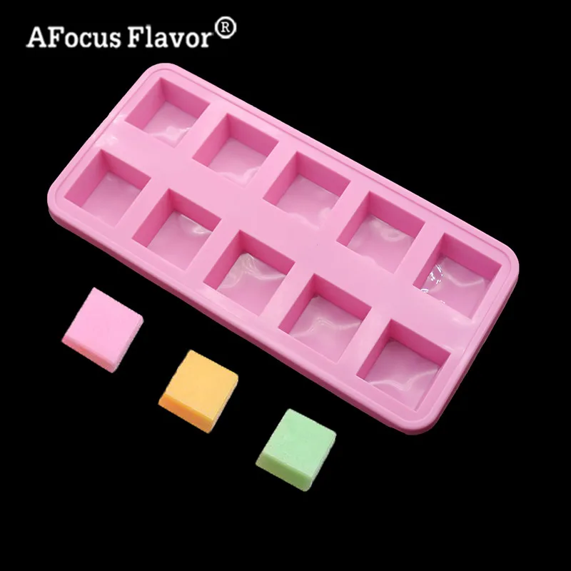 

1 Pc 10 Holes Square Handmade Soap Silicone Mold Decorative Kitchen Making A Cake Baked Chocolate Fudge Food Forming Stencil