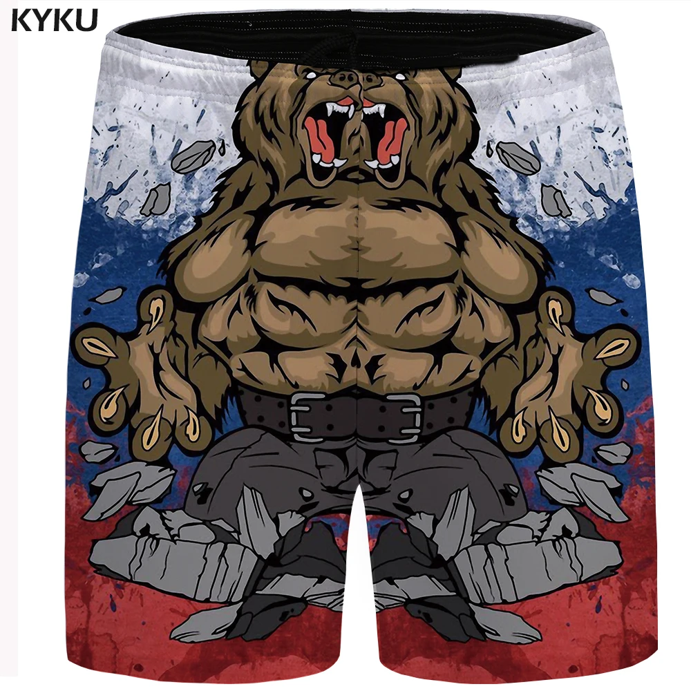 

KYKU Brand Russia Shorts Men Bear Beach Russia Flag War Casual Shorts Hip Hop Mens Short Pants 2018 New Summer Hipster