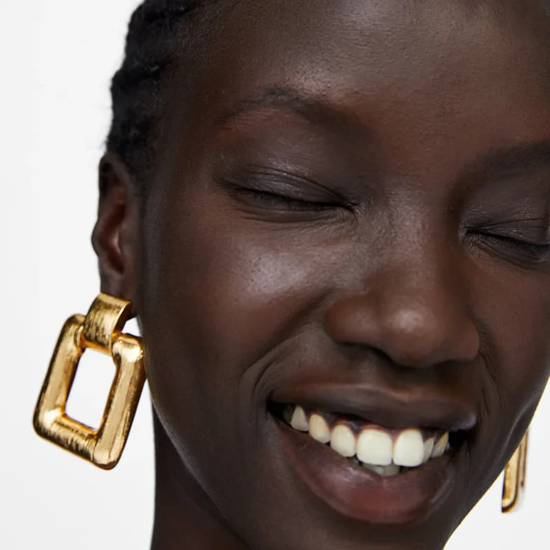 

RscvonM ZA Square Big Dangle Drop Earrings Fashion Geometric Gold Color Punk Maxi Pendant Earring For Women Party Jewelry