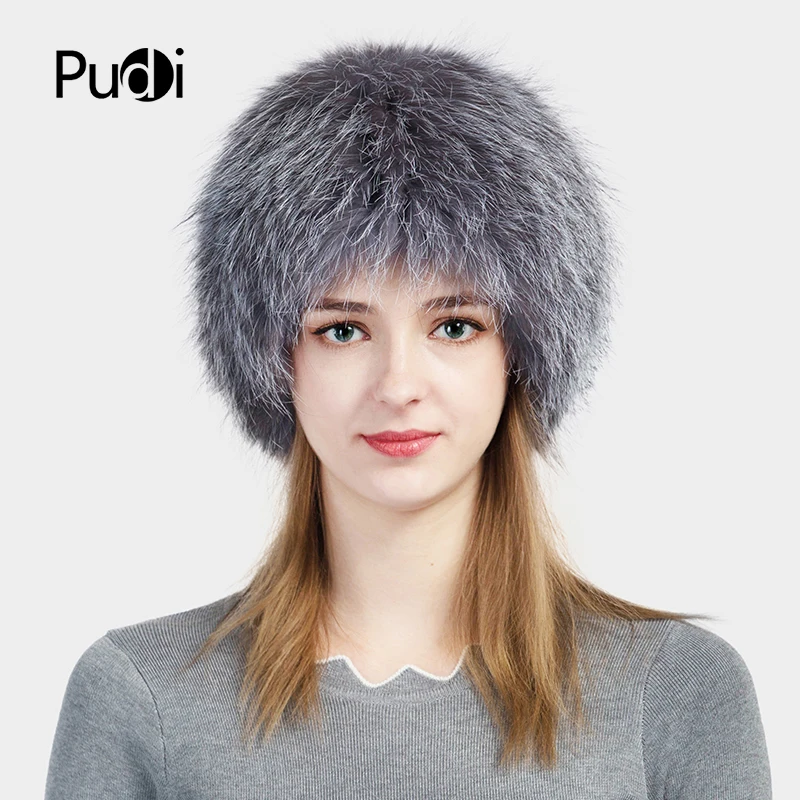 Pudi HF701 новые женские зимние Шапки натуральным лисьим мехом вязаная шапка шляпа 2017 Новый Зимний из натурального меха шапочки