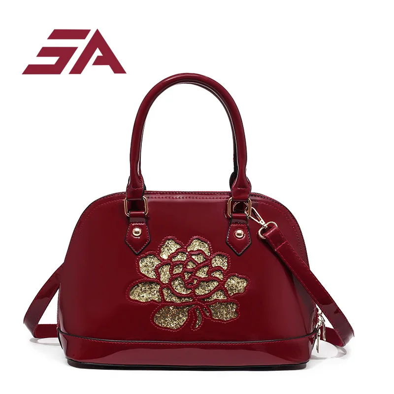 

SA 2018 Printing Floral Fashion Women Bag Shell pu Leather KITSON Bags female Handbags Designer Shoulder married red