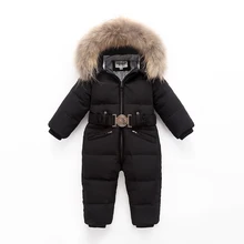 Children Winter Duck Down Jumpsuit for Baby Boys Girls Snowsuit Rompers Overalls Thick Warm Real Fur Jacket Kids Outerwear Suit russian winter baby snowsuit natural fur down jacket white duck down toddler girls boys skiing suit thick warm outwear coat z156