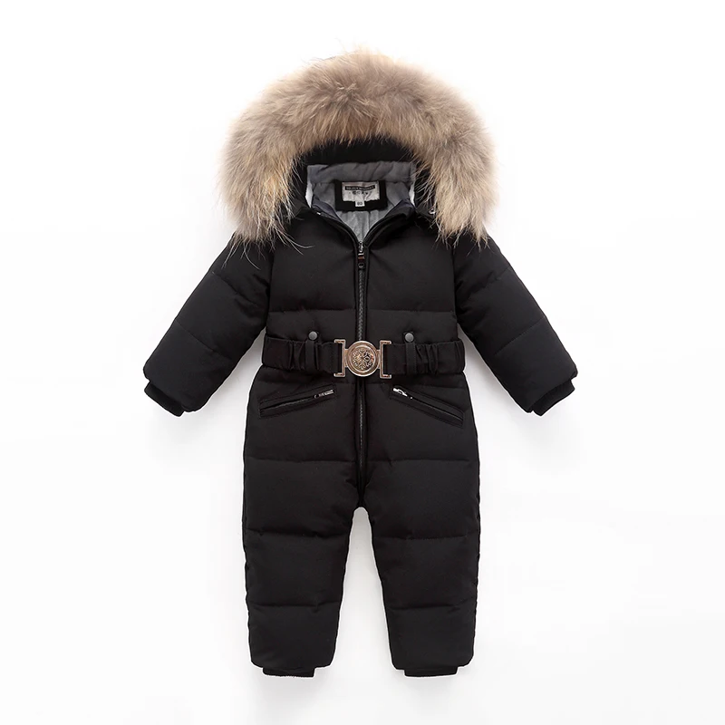  Children Winter Duck Down Jumpsuit for Baby Boys Girls Snowsuit Rompers Overalls Thick Warm Real Fu