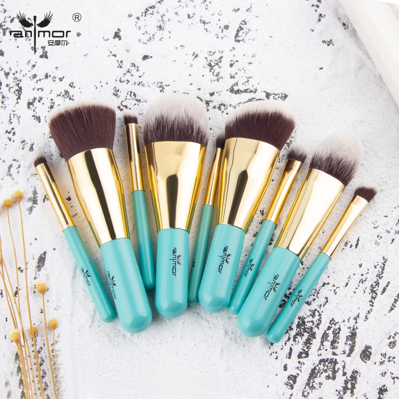 

Anmor 9PCS Makeup Brushes Travel Make up Brush Foundation Eyeshadow Powder Contour Eyebrow Costmetic Tools Pinceaux Maquillage