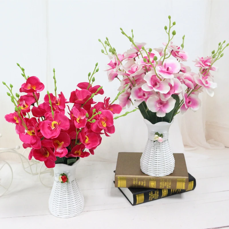 quality  plastic vase + silk flowers artificial flower set home flowers decoration artificial wedding decor Free Shipping (9)