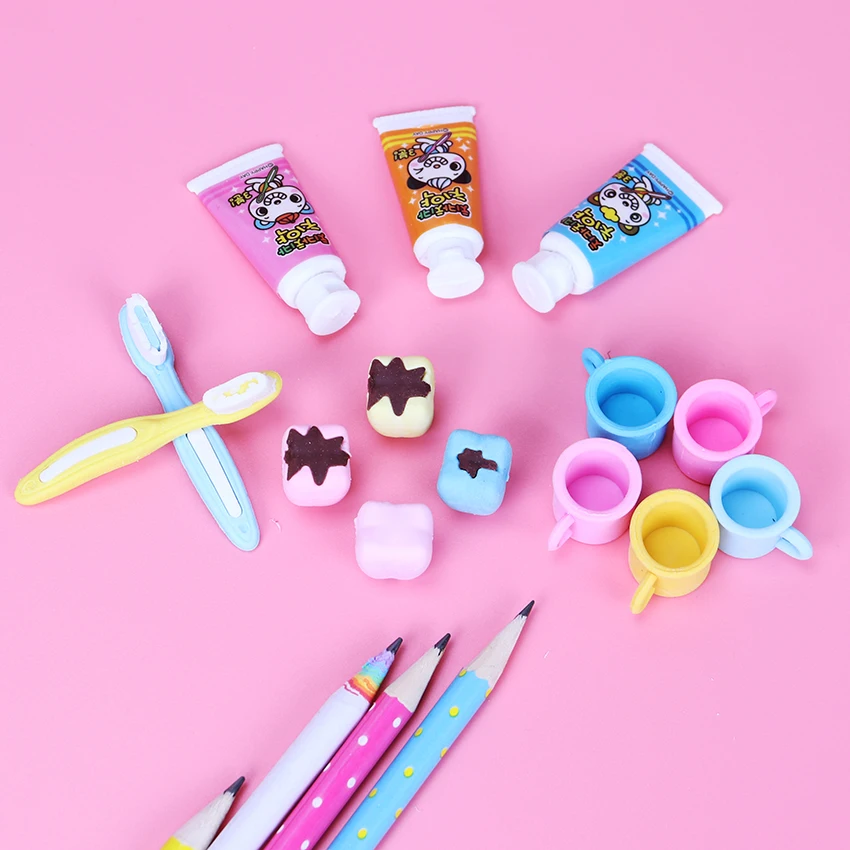

4PCS Creative Stationery Kawaii Removable Toothpaste Pencil Erasers for Office School Kids Prize Writing Drawing Student Gift