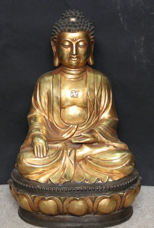 

Collectible bronze S2123 22" Tibet Buddhism Bronze Gilt Seat Lotus Shakyamuni Amitabha Buddha Statue