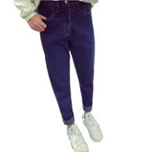 Весна женские джинсы корейские стиль бойфренд свободные плюс размер винтажные Высокая талия прямые джинсовые брюки Z494