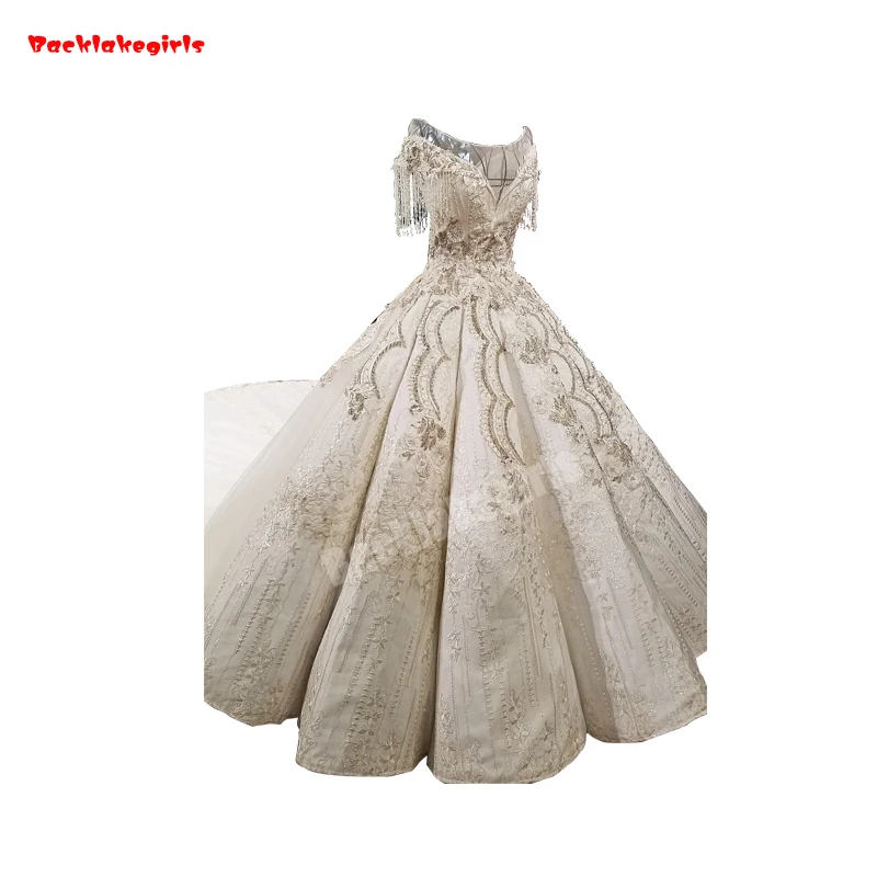 

54784 100% Real Picture High Quality Princess Wedding Dresses Sleeveless Beading Tight Chest Fluffy Long Train Ball Gown