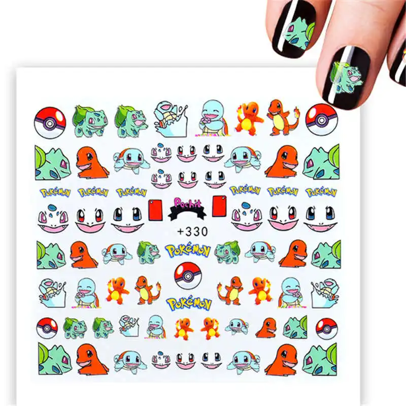 Покемон мультфильм Водные Наклейки для ногтей украшения наклейки для ногтей с надписями милые переводные наклейки для ногтей стикер