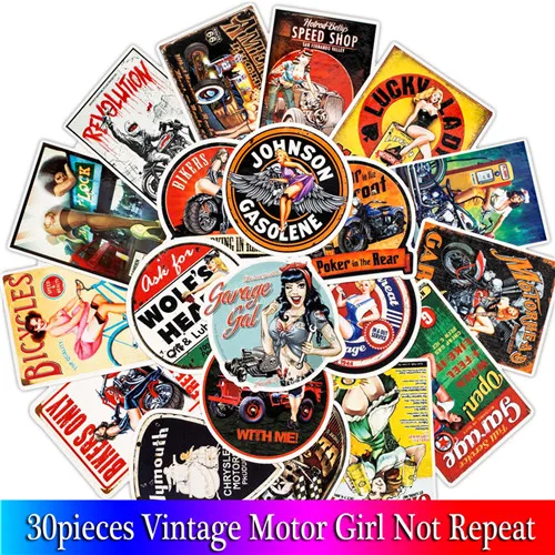 30 шт. винтажная наклейка на мотоцикл и девочку с рисунком Gran Torino для скейтборда, гитары, багажа, мотоцикла, ноутбука - Цвет: B30-16