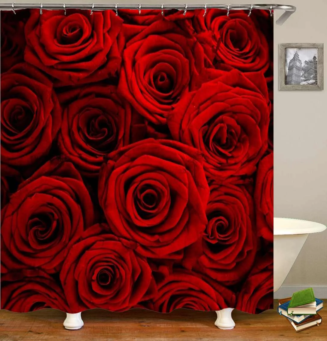 Занавеска для душа 3D цветок розы Водонепроницаемая полиэфирная ткань занавеска для душа s занавеска для ванной комнаты с 12 крючками набор колец домашний декор - Цвет: 8