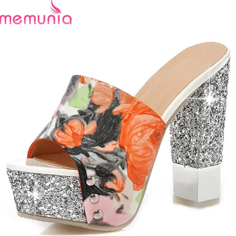 

MEMUNIA 2019 new fashion style women sandals Unique print high heels platform shoes woman peep toe party prom shoes woman