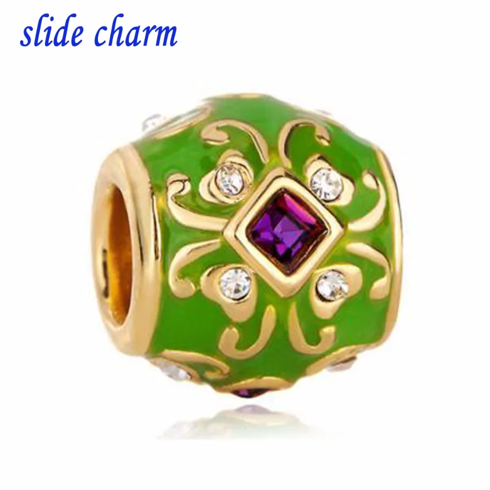 

slide charm Free shipping wholesale retro pattern in green charm beads fit Pandora bracelet