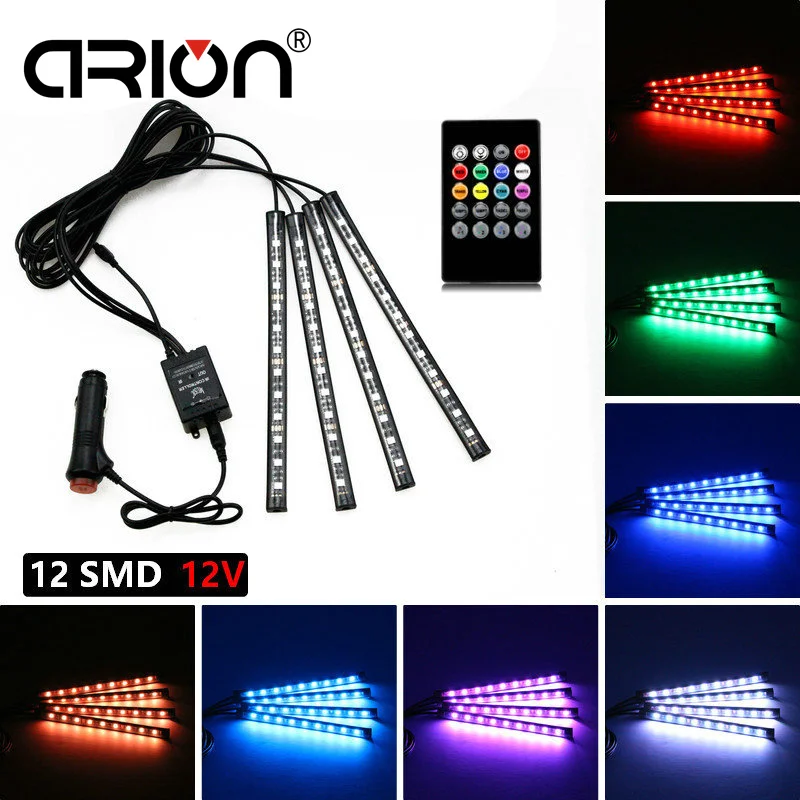 

4PCS USB Car Interior Music Control RGB Strip Light Flexible Atmosphere Kit Lamp Decorative Light SMD5050 with Remote