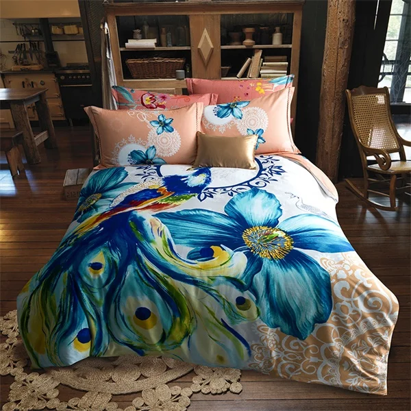 Красивый комплект постельного белья для девочек с изображением павлина, простыня пододеяльник, зимний хлопковый текстиль, комплекты для спальни в восточном стиле, 4 шт - Цвет: 8