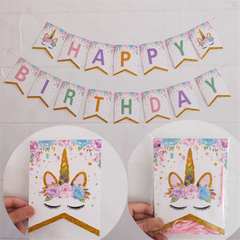 

BXLYY Happy Birthday Decor Unicorn Party Letter Banners Birthday Party Decor Children Pink Paper Banners Baby Shower Birthday 8z