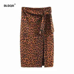 Модные женские туфли пикантные в английском стиле с леопардовым принтом Разделение повязки Вечеринка юбка Леопард Для женщин Harajuku прямо