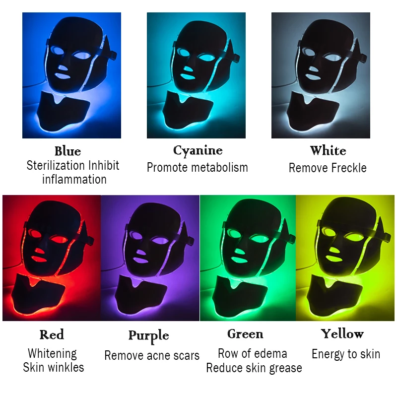 Korean Photon Treatment LED Facial Mask 7 Colors Light Therapy Mask Skin Care Rejuvenation Anti Wrinkles Acne Removal Beauty Spa