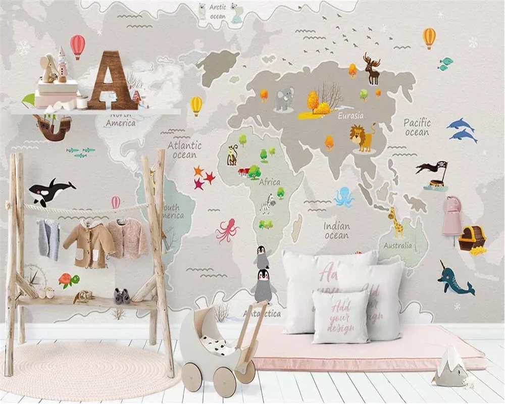 

beibehang Custom wallpaper Nordic hand-painted cartoon map children's room sofa background wall decoration mural 3d wallpaper
