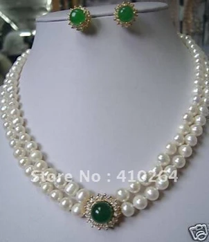 

hot sell Noblest white real Pearl necklace green Natural earring set jewelry set