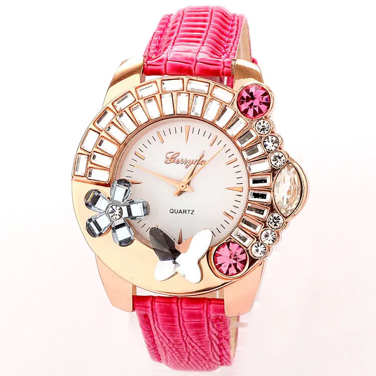 Teenage Girls Women Quartz Clock Rhinestone Children Watch White Dial ...