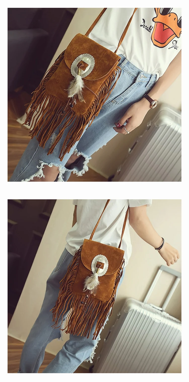 Female Small suede Bag Brown Beaded Feathers Hippie American Indian Tribal Bohemian Boho Chic Ibiza Style Pouch Bag (21)