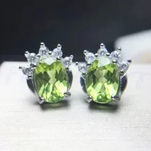 Серьги-гвоздики Perdot натуральный и настоящий перидот 925 короны из стерлингового серебра стиль 0.95ct* 2шт драгоценный камень# T18052901