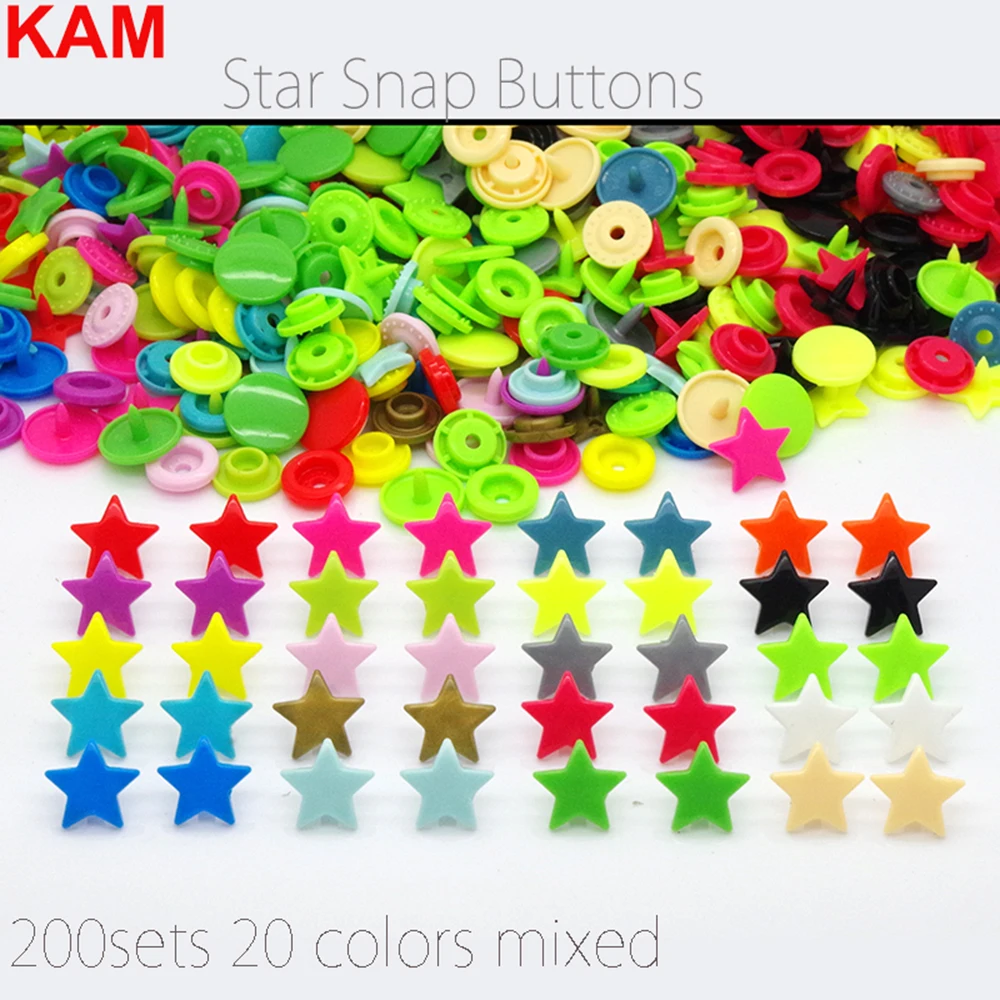 

{200sets 20 colors mixed } KAM Star Shaped Plastic Snap Button Fastener Buttons For Baby Diaper 10 sets Per Bag Mixed m