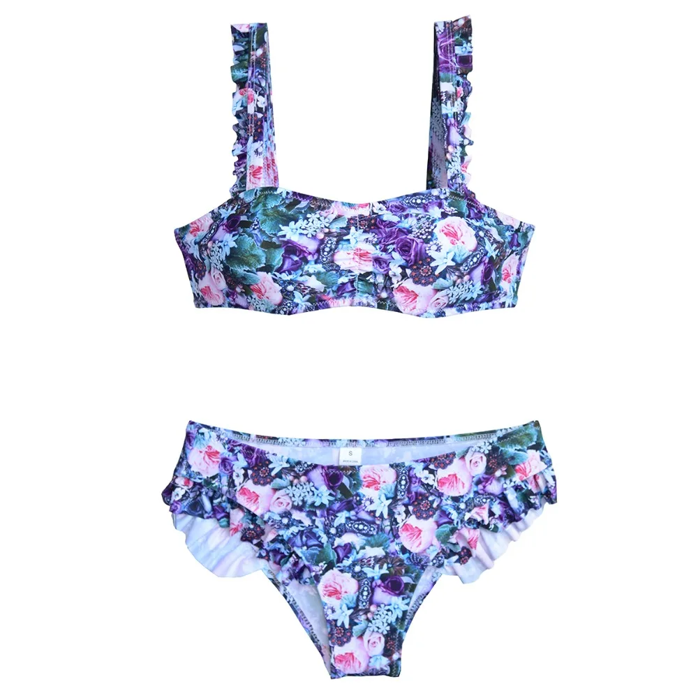 

Bonitakinis Flower Printed Bathing Suit Ruffled Pant Swimsuits Swimwear Maillot de Bain Femme Summer Beachwear