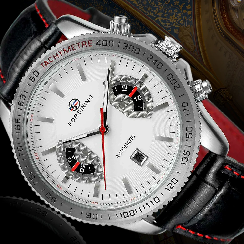 Forsining Sport Racing Style Leather Band Date Display Digital Sport Design Bezel Automatic Watch Forsining Sport Racing Style Leather Band Date Display Digital Sport Design Bezel Automatic Watch